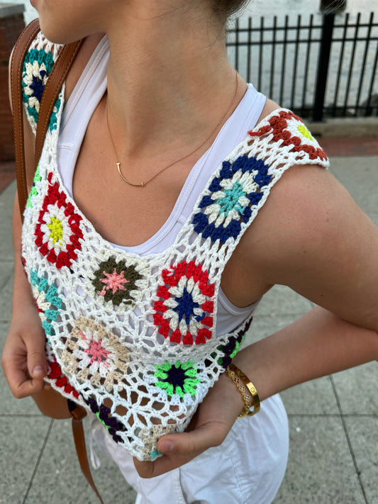 Boho Mosaic Crochet Top Coverup